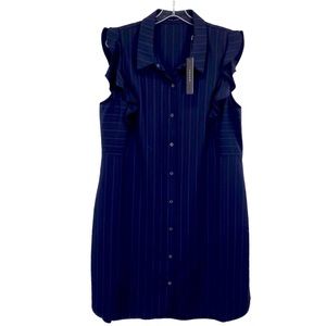 Tahari Pinstripe Ruffle Snap shift Dress - New